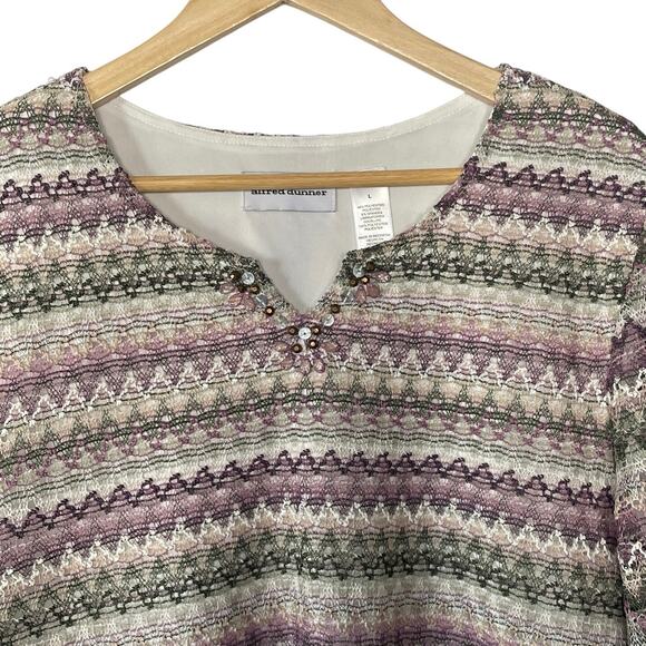 NWT Alfred Dunner Crochet Top Short Sleeve Shirt Palm Desert Purple Size Large - Picture 3 of 9